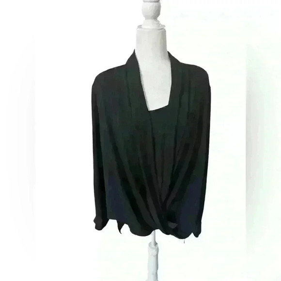 NY Collection Draped Open Front Blouse XL, Black, Flowy, Versatile and Timeless - Picture 1 of 3